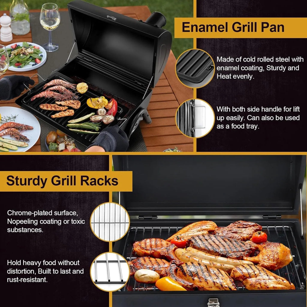 Small folding desktop charcoal barbecue smoking device with grill.