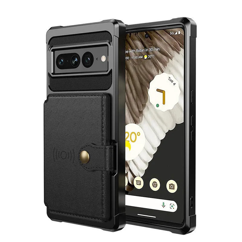 Google Pixel 7 card phone case wallet button drop-resistant protective cover in black with card slot