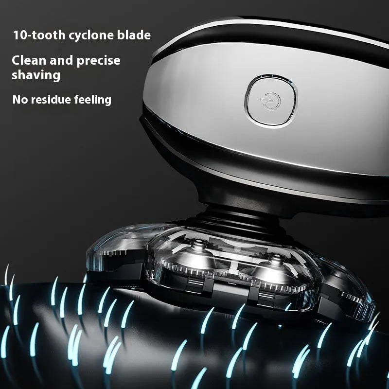 Black rechargeable 6-in-1 hair clippers shaver kit with multiple grooming attachments on display