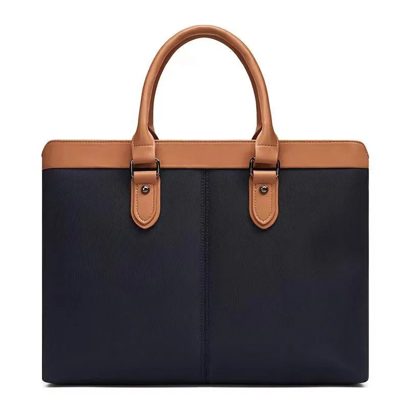 Men's PU briefcase file bag with Oxford fabric lining, thread-cut detail, in high-end black or blue