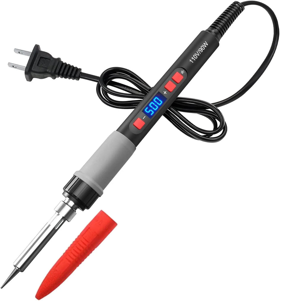 Grey electric soldering iron with ceramic heating core and accessories for household welding
