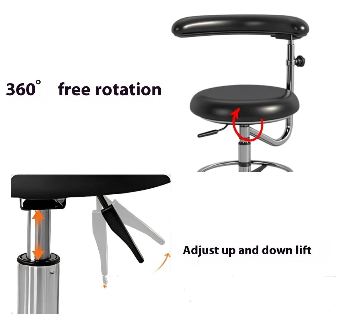 Black leather dental chair with electric lift mechanism for dental surgeries