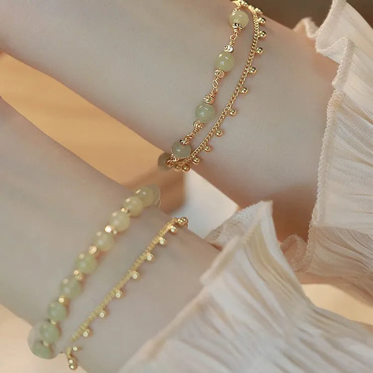 Natural Hetian Jade bracelet with princess running beaded design for women
