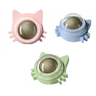 Catnip ball wall edible rotating cat toy plastic mint 5x5x4cm pink orange blue