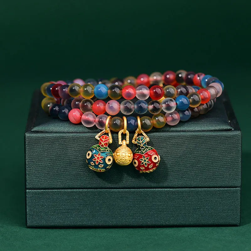 Original Dzogchen style agate bracelet with Sugar Heart design and fragrant gray glaze finish.