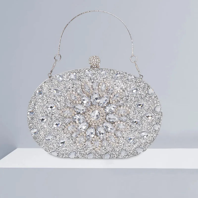 European retro style women's banquet handbag with hardware and rhinestone detailing