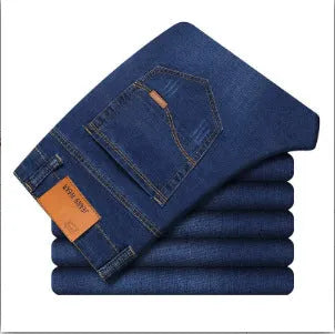 Men's slim straight black denim jeans with mid waist, zip fly and water-washed finish, sizes 28-40