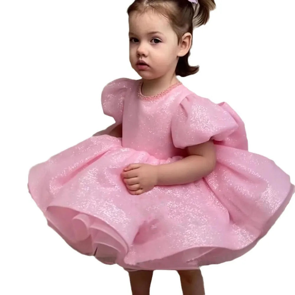 Girls pink tulle tutu princess dress for flower girl and evening wear, sizes 80cm to 150cm