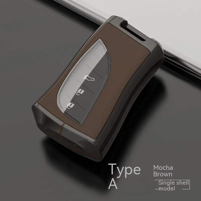 Lexus car key case cover in black, made from zinc alloy and TPU, shown in single shell style.