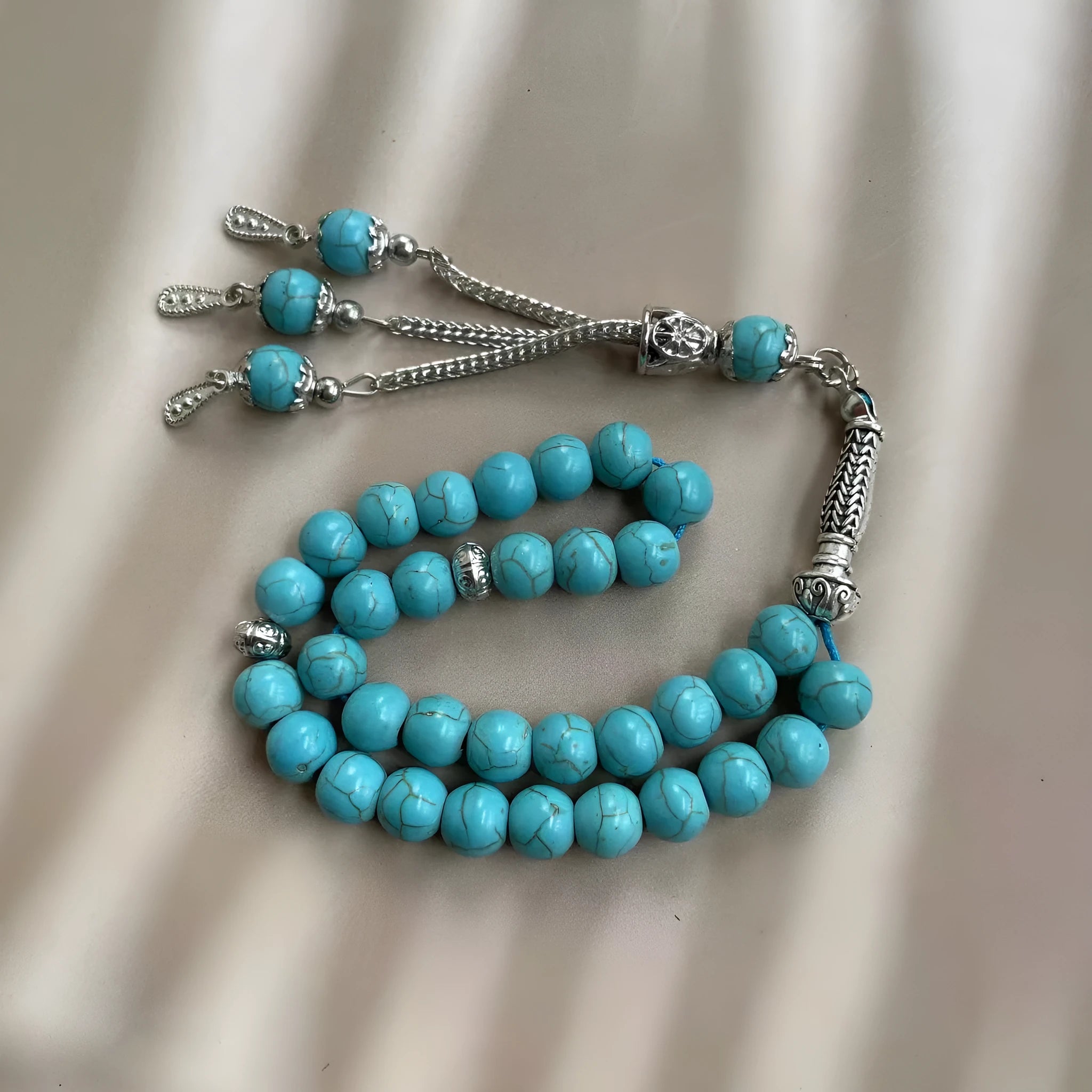 Sky blue handmade stone Muslim prayer bracelet with 8mm beads.