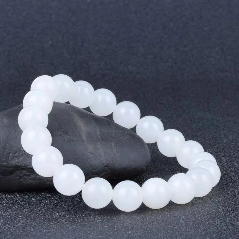 Hotan white jade goat fat 10mm round bead bracelet unisex national style