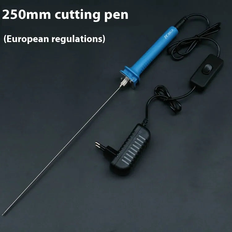 Blue plastic-handled electric heating cutter pen with heated tip for cutting foam and pearl cotton materials