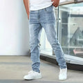 Men's straight-leg skinny jeans in black with high elasticity cotton fabric and zipper fly