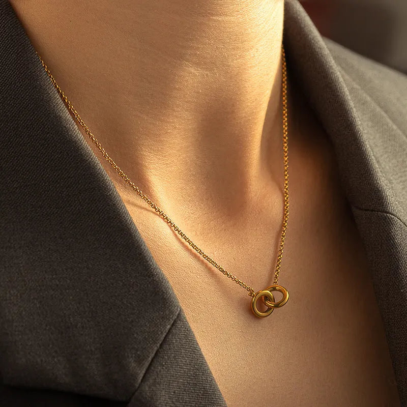 Retro stainless steel necklace with mixed gem inlaid agate pendant and regular chain style electroplated finish
