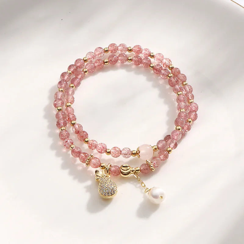 Geometric strawberry quartz crystal bracelet for women with pink stone jewellery