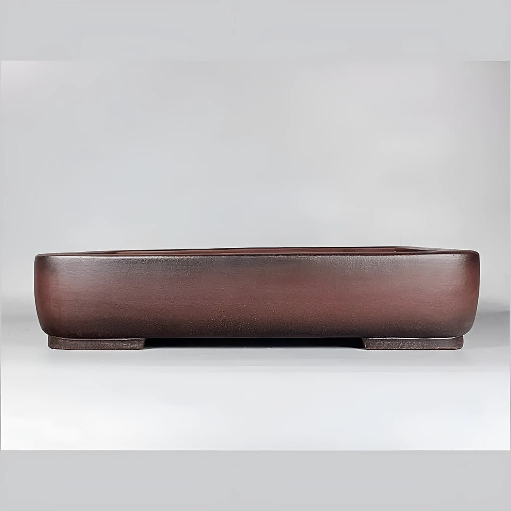 Handmade antique rectangular purple clay flower pot for tabletop or floor use.