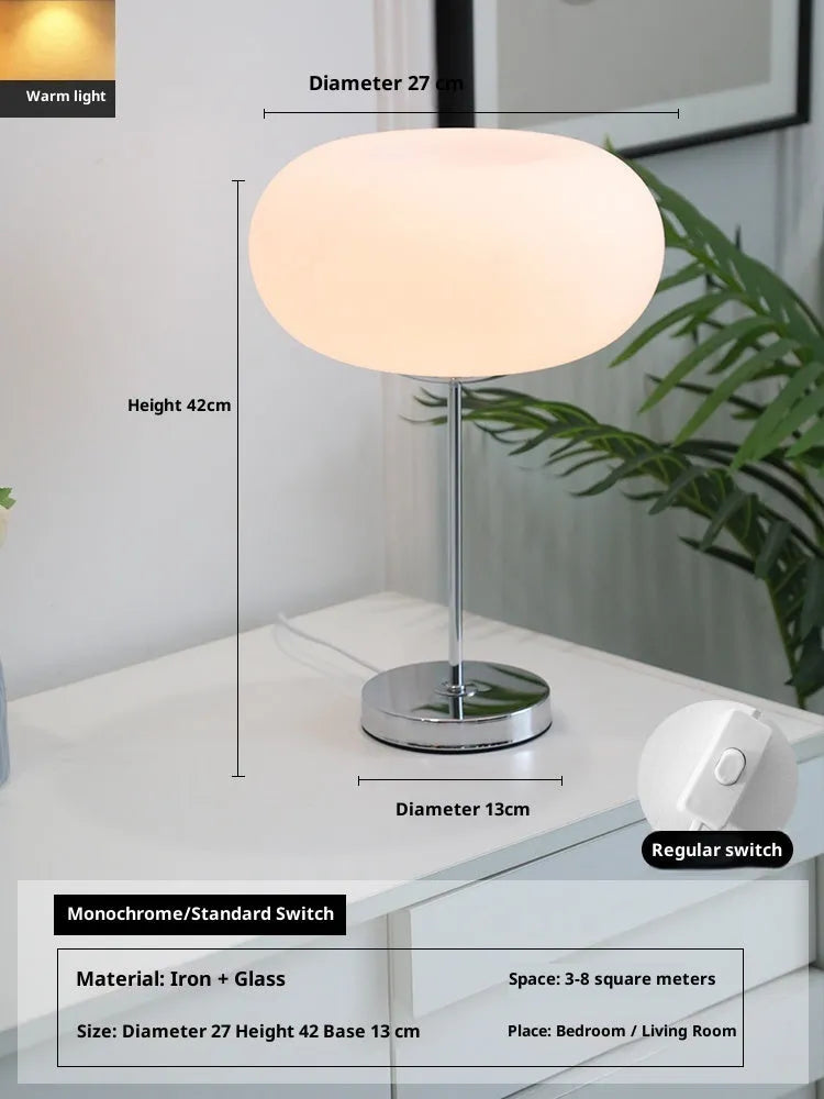Glass lamp with 28cm single lampshade, button switch, and tricolor light for bedside decor