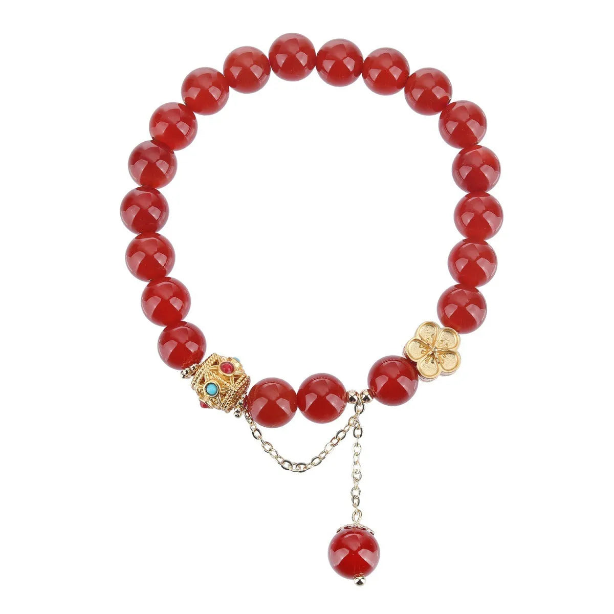 Women's handcrafted agate bracelet with natural 8mm stone beads and peach blossom copper fittings