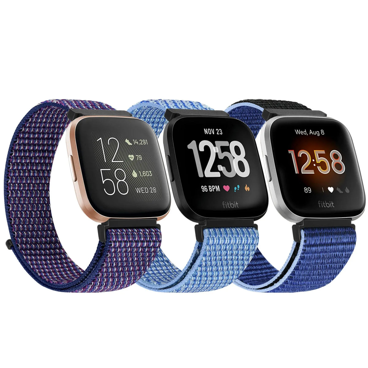 Nylon loop velcro watch band for Fitbit Versa 2 Sense 2 in black
