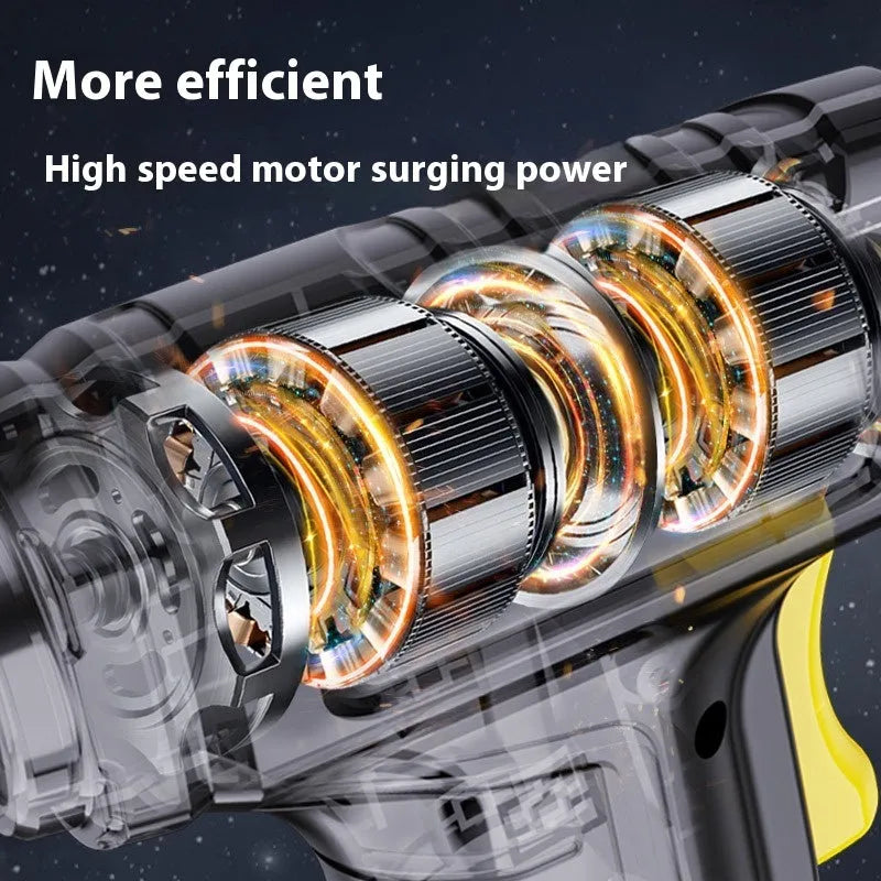 120W handheld inflator with digital display, lighting, ABS alloy body, 160 x 60 x 230 mm, DC12V, 20L/min airflow, air nozzle