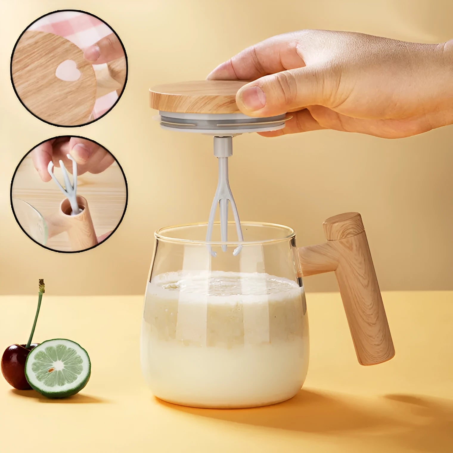 400ml self-stirring coffee mug with electric mixing function in borosilicate glass