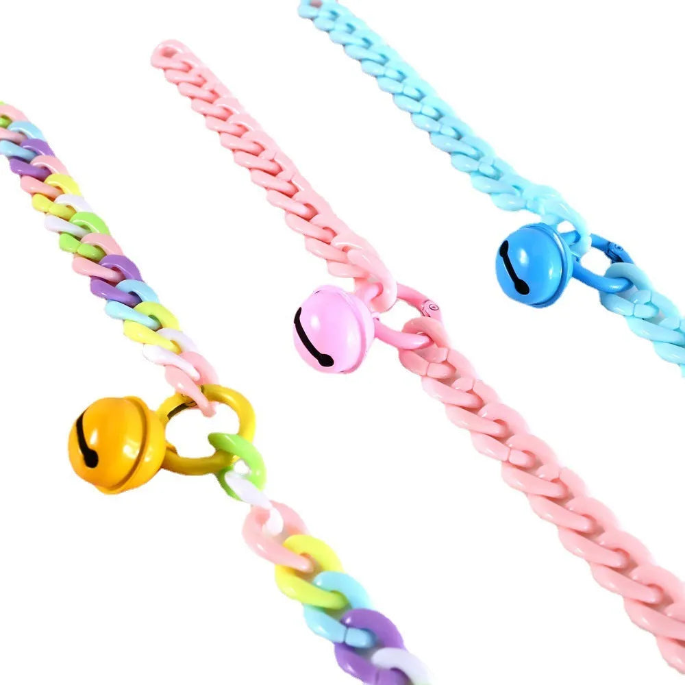 Macaron candy coloured plastic pet collar for cats, dogs, and rabbits in chain blue, pink, and mixed colours.