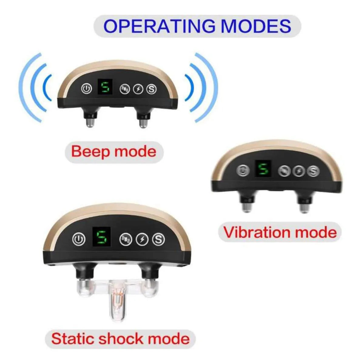Electronic dog training device with digital display and shock collar, IP54 waterproof, rechargeable, black