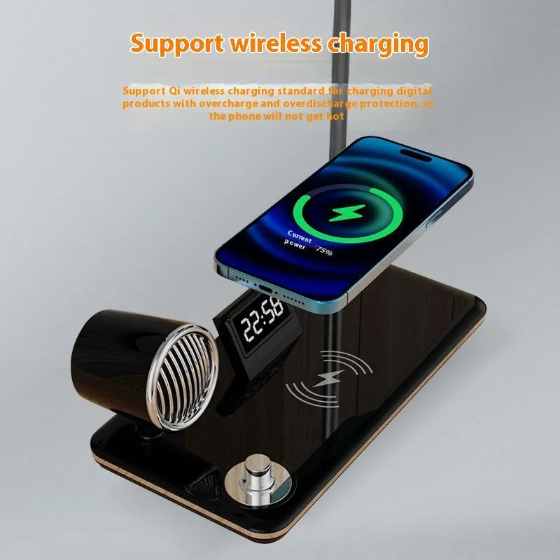 Wireless charging digital clock lamp with eye-protection light in black or white colour