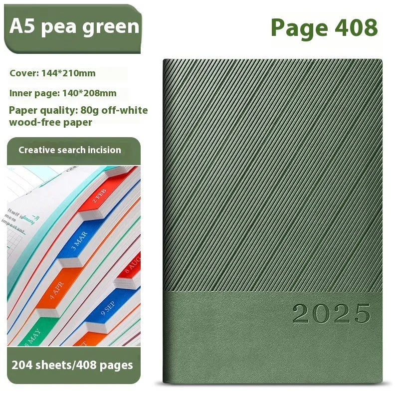 A5 business notepad with striped PU leather cover showing 204 sheets of thick paper