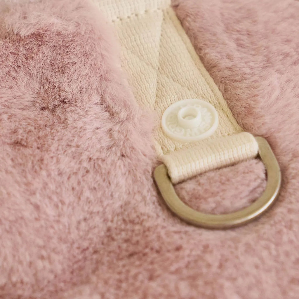 Light pink polyester dog warm coat shown in size M with casual styling