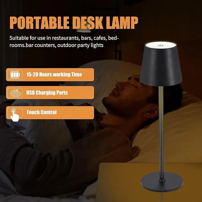 Rechargeable table lamp, 10 x 38cm, waterproof creative design, built-in battery, gold black white rose gold blue