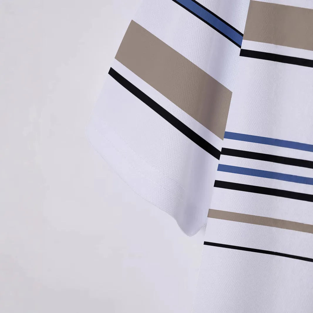 White men's striped short sleeve T-shirt with slim fit for summer casual wear