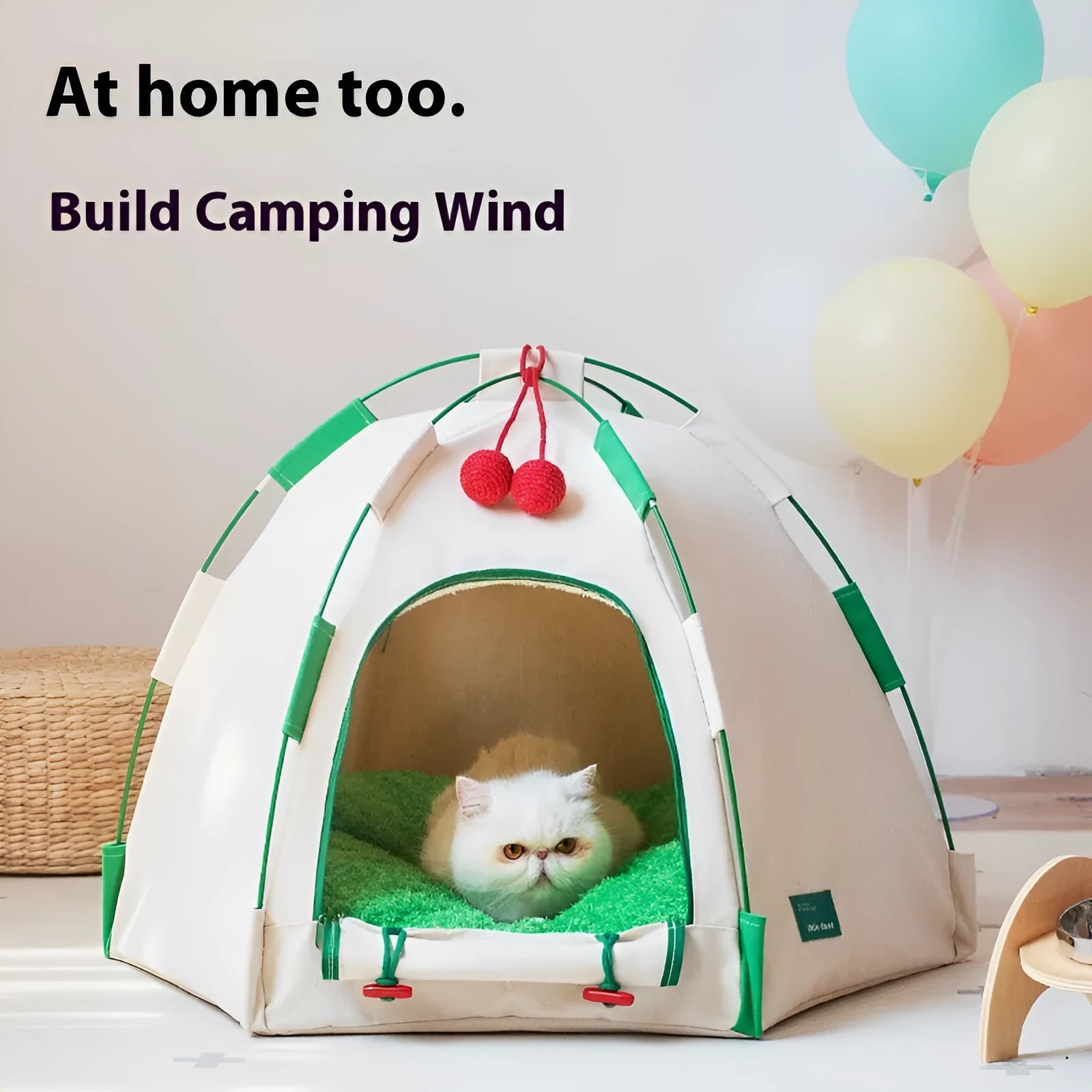 Dome-shaped cloth cat nest tent with a thick pad inside, packaged as a gift.