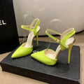 Women's 12cm green PU ankle-strap buckle sandals with fish-mouth toe and rubber sole