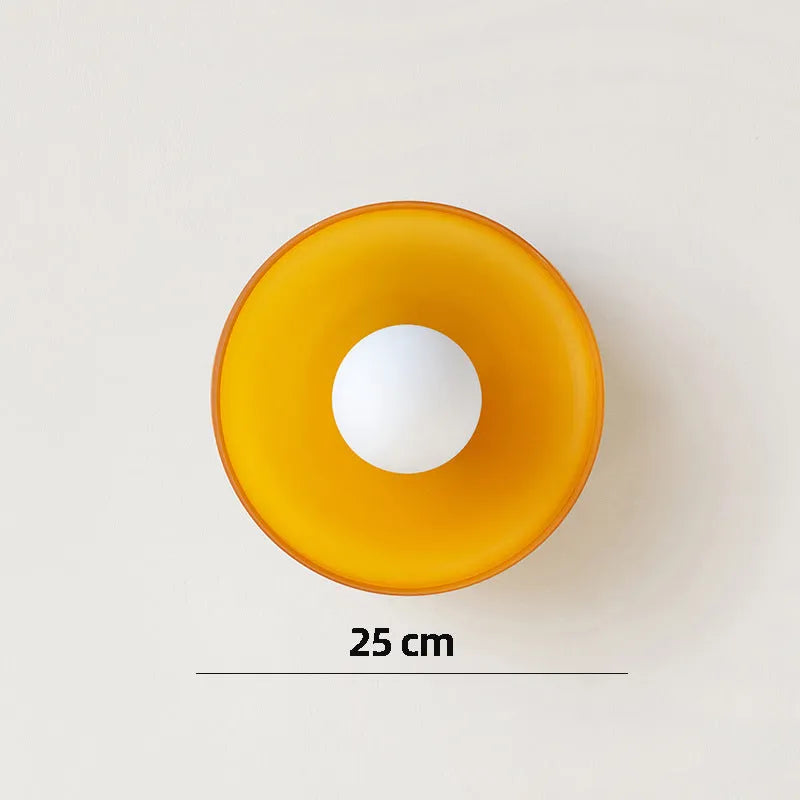 Modern round glass ceiling light with 25cm diameter shade, shown in a white finish.