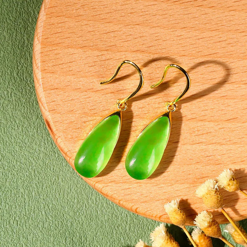 Geometric water droplet Chinese style earrings with CP798 jade colour electroplated finish