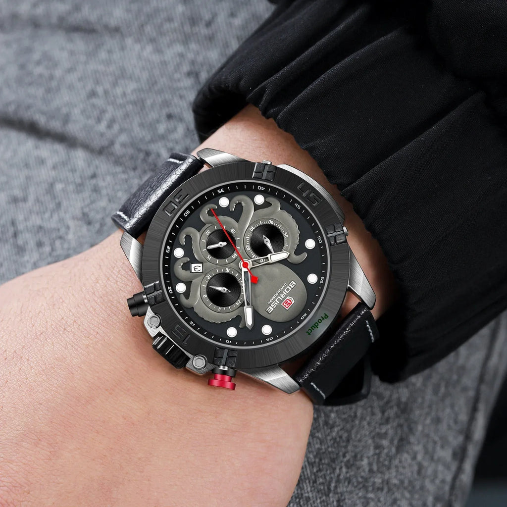 Octopus men's waterproof luminous quartz analogue watch in black or blue