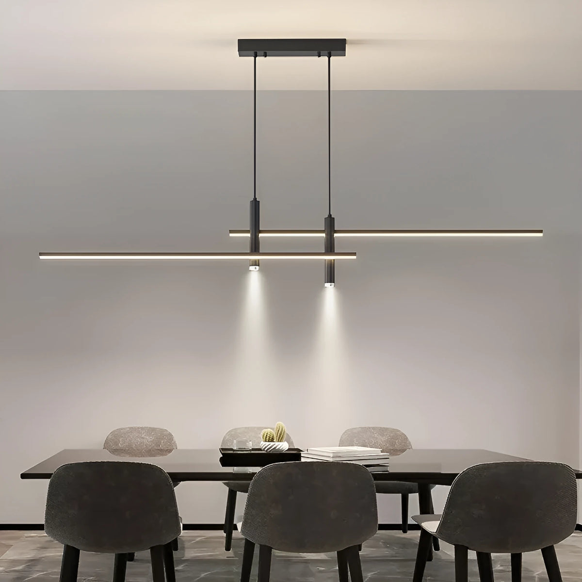 Black 120cm Nordic ceiling lamp with glass chandelier body and iron materials, 31W, for dining room or living room ceiling