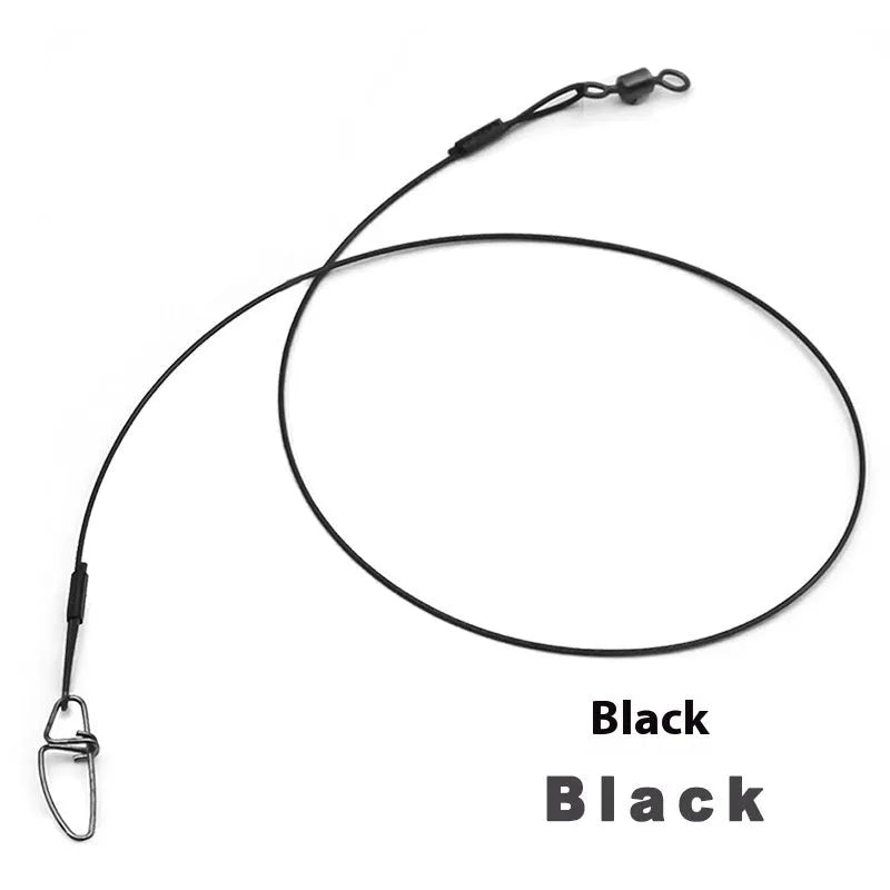 Set of green, black, and red steel wire fishing pins with double buckle ends, each 54cm long.
