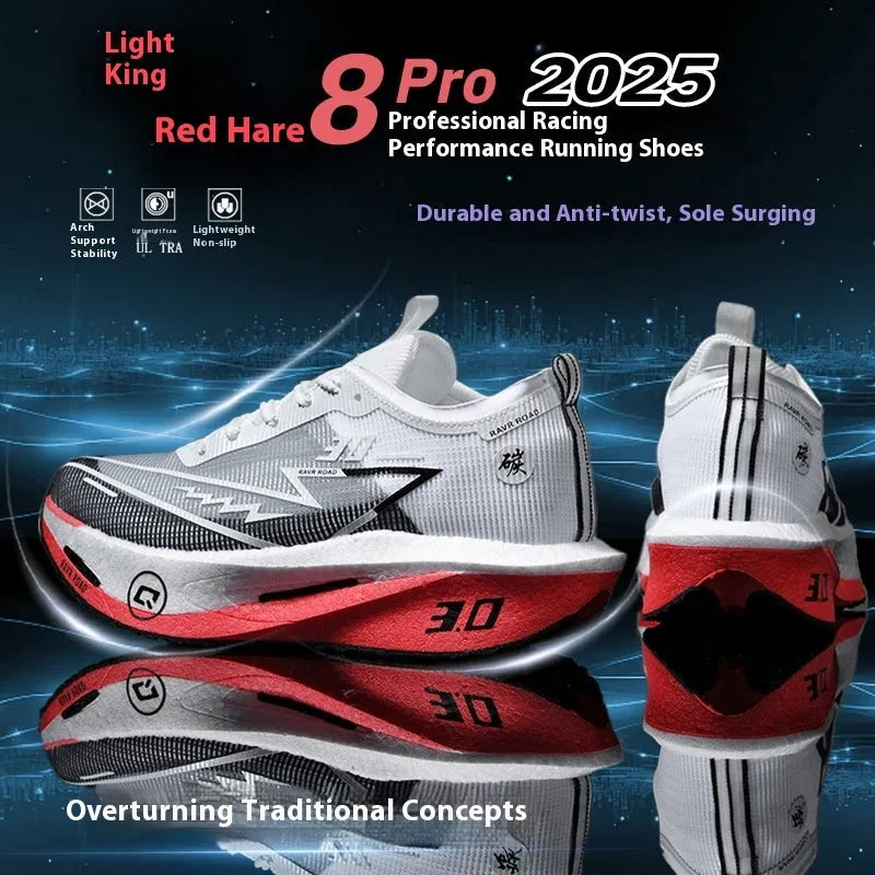 Men's racing carbon plate running shoes in Bright Blue Star with mesh upper and natural rubber sole