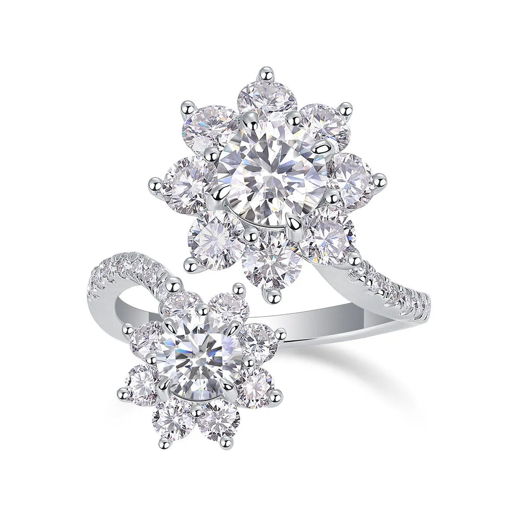 Petal Morning Dew 1-carat moissanite wedding ring set with S925 silver platinum-plated band on white background