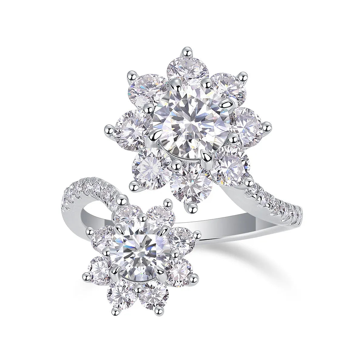 Petal Morning Dew 1-carat moissanite wedding ring set with S925 silver platinum-plated band on white background