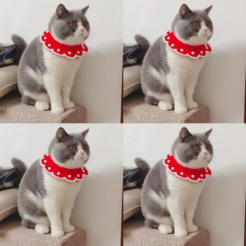 Milk cotton wool knitted pet collar with cartoon pattern for small dogs, cats, or rabbits.