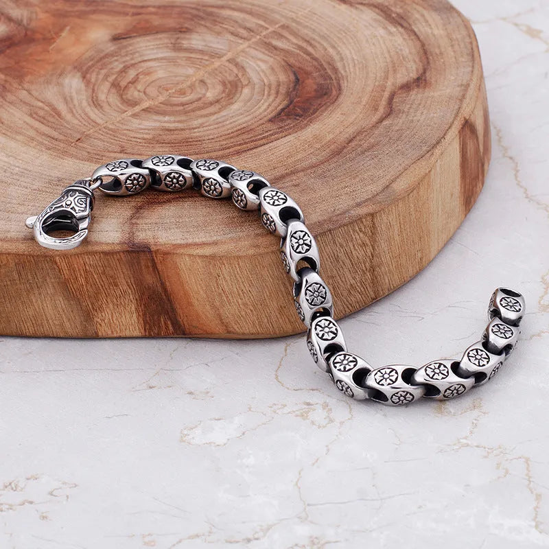 Men's titanium steel bracelet with flower cutout design in steel colour, single piece