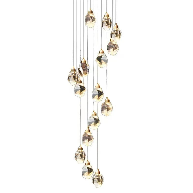 Duplex stair long crane crystal chandelier ceiling lamp with multiple crystal heads
