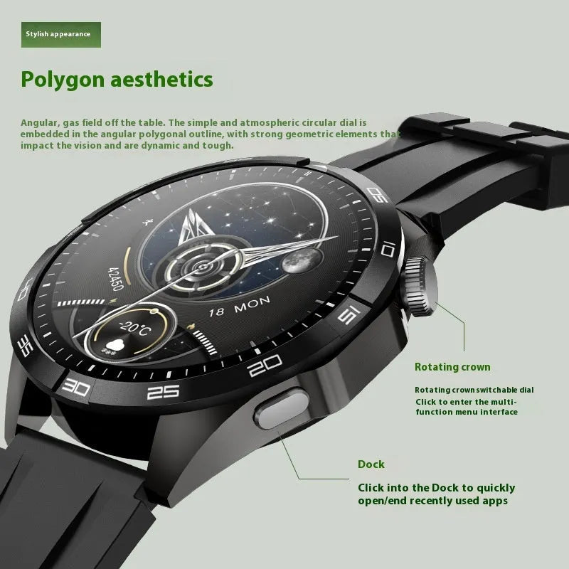 GT4MAX smart sports watch in black or silver with AMOLED screen, Bluetooth calling and health monitoring functions.