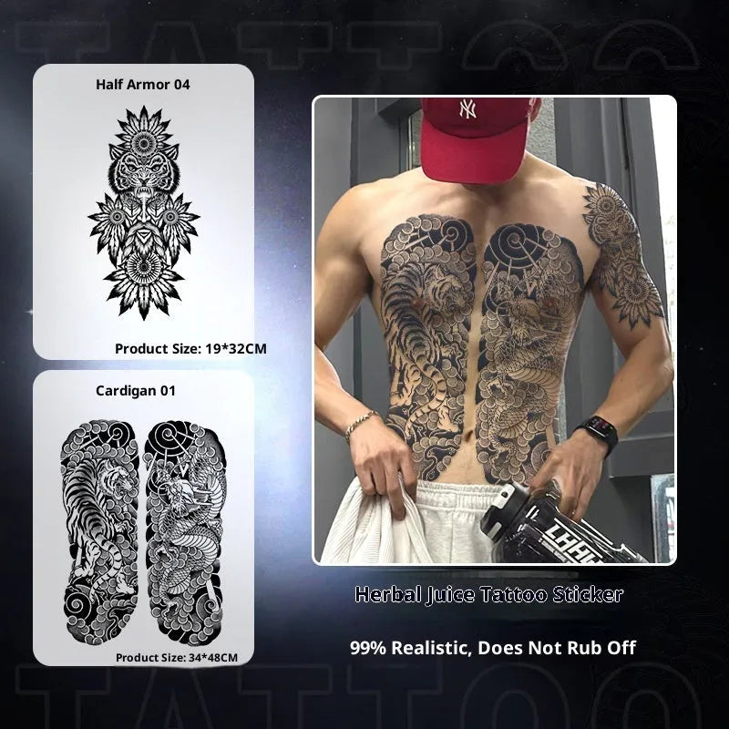 Half arm tattoo sticker in Chinese style, white card, 19x32cm and 34x48cm, water transfer printing, single sticker.