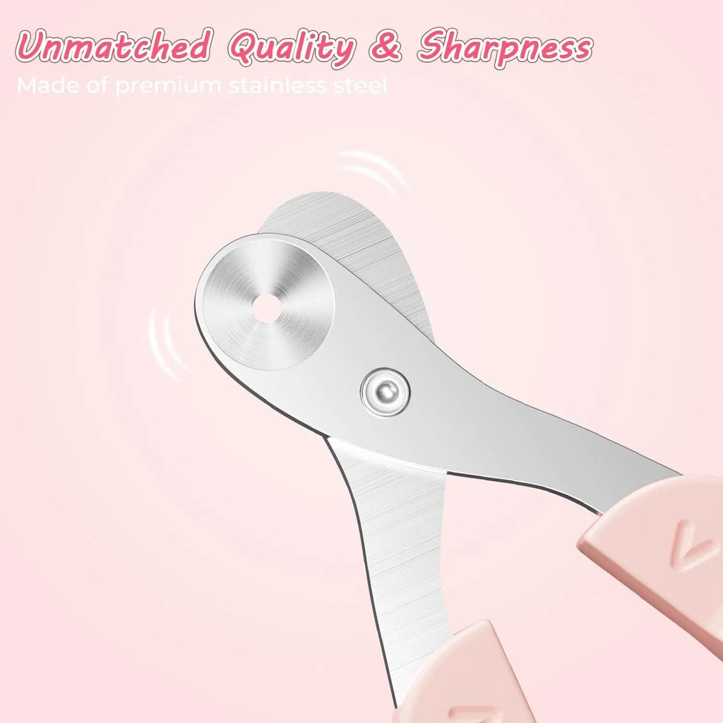 Blue pet nail clipper with a round positioning hole and stainless steel blade for trimming cat nails.