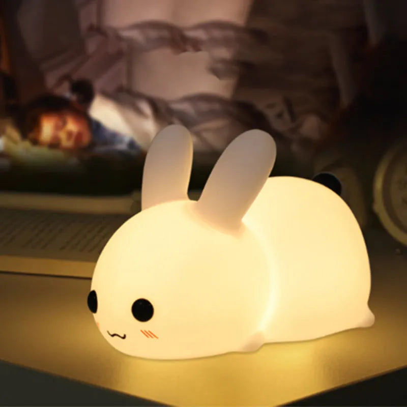 White rabbit silicone night light with touch control, warm and white LED light, 147×90×98mm