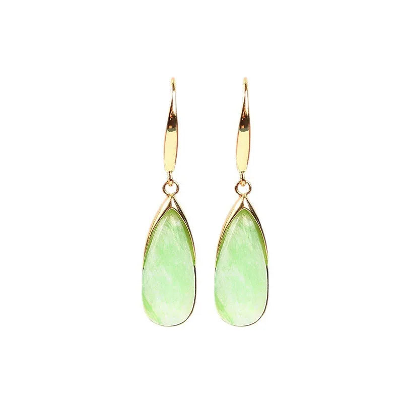 Geometric water droplet Chinese style earrings with CP798 jade colour electroplated finish